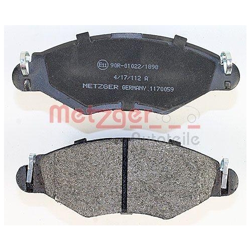 Bremsbelagsatz, Scheibenbremse METZGER 1170059 f&uuml;r CITRO&Euml;N PEUGEOT, Vorderachse