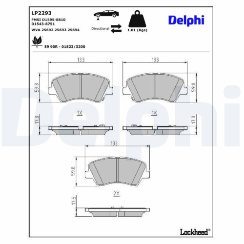 DELPHI LP2293 Bremsbelagsatz, Scheibenbremse f&uuml;r HYUNDAI KIA HYUNDAI (BEIJING)