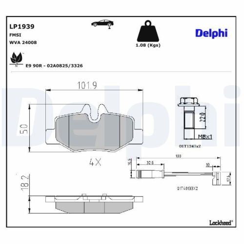 DELPHI LP1939 Bremsbelagsatz, Scheibenbremse f&uuml;r MERCEDES-BENZ, Hinterachse