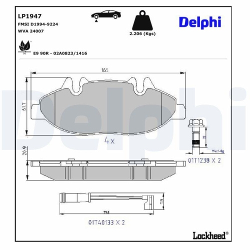 DELPHI LP1947 Bremsbelagsatz, Scheibenbremse f&uuml;r MERCEDES-BENZ, Vorderachse