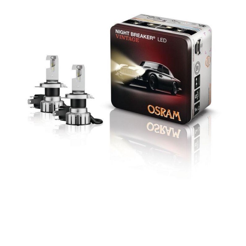 OSRAM NIGHT BREAKER LED VINTAGE H4 + R2 Adapter, 3000K, warmwei&szlig;e Farbtemperatur, bis zu 330% mehr Helligkeit, Gelb