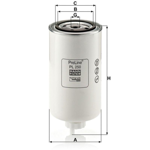 Kraftstofffilter MANN-FILTER PL 250 f&uuml;r BOMAG MASSEY FERGUSON LIEBHERR CLAAS