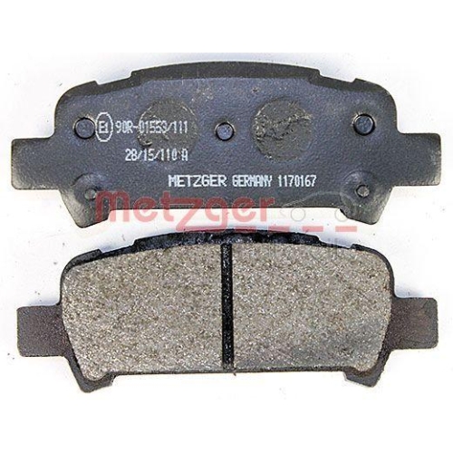 Bremsbelagsatz, Scheibenbremse METZGER 1170167 f&uuml;r SUBARU, Hinterachse
