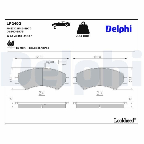 DELPHI LP2492 Bremsbelagsatz, Scheibenbremse f&uuml;r CITRO&Euml;N FIAT OPEL PEUGEOT