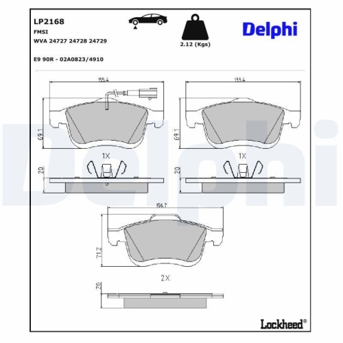 DELPHI LP2168 Bremsbelagsatz, Scheibenbremse f&uuml;r FIAT LANCIA OPEL VAUXHALL