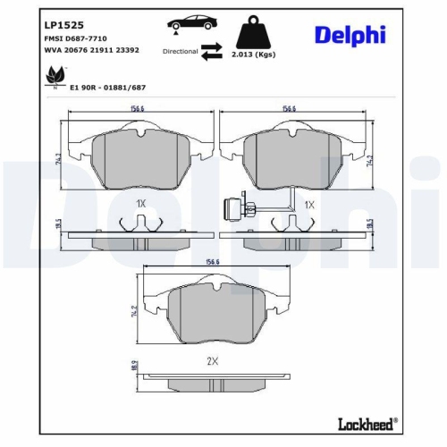 DELPHI LP1525 Bremsbelagsatz, Scheibenbremse f&uuml;r AUDI SEAT SKODA VW, Vorderachse
