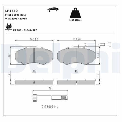 DELPHI LP1750 Bremsbelagsatz, Scheibenbremse f&uuml;r CITRO&Euml;N FIAT PEUGEOT