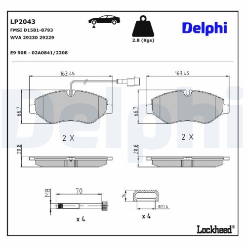 DELPHI LP2043 Bremsbelagsatz, Scheibenbremse f&uuml;r NISSAN RENAULT TRUCKS
