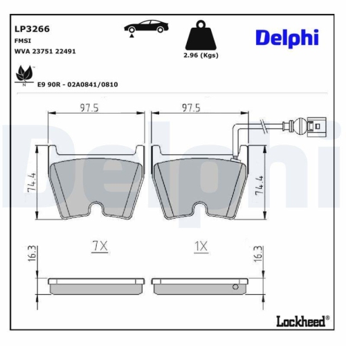 DELPHI LP3266 Bremsbelagsatz, Scheibenbremse f&uuml;r AUDI, Vorderachse