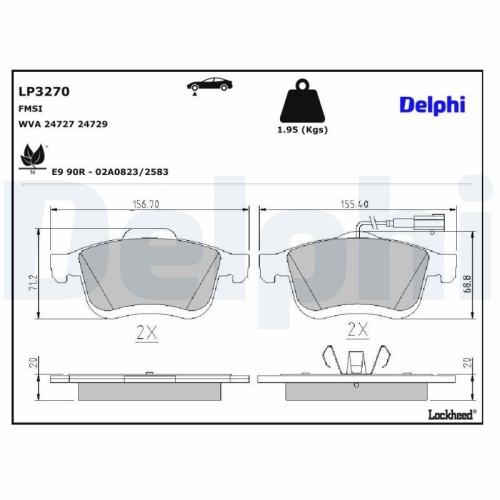 DELPHI LP3270 Bremsbelagsatz, Scheibenbremse f&uuml;r FIAT LANCIA OPEL VAUXHALL