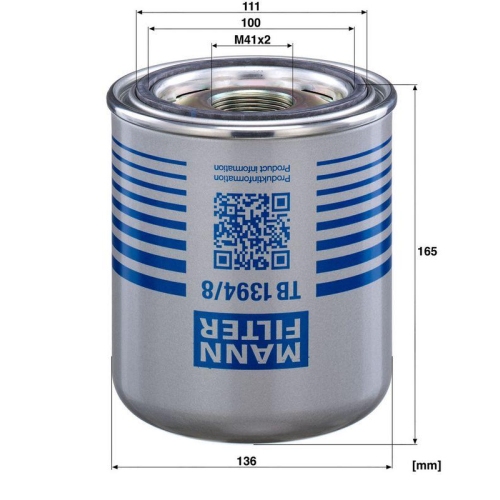 MANN-FILTER TB 1394/8 x Lufttrocknerpatrone, Druckluftanlage f&uuml;r MERCEDES-BENZ