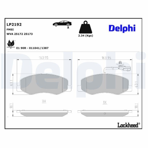 DELPHI LP2192 Bremsbelagsatz, Scheibenbremse f&uuml;r NISSAN OPEL RENAULT VAUXHALL