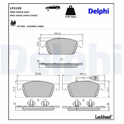 DELPHI LP2199 Bremsbelagsatz, Scheibenbremse f&uuml;r VW, Vorderachse