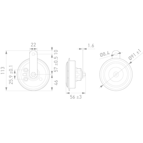 HELLA Horn 3AM 011 225-871 f&uuml;r AUDI BMW CHRYSLER DAF FORD IVECO MAZDA MITSUBISHI