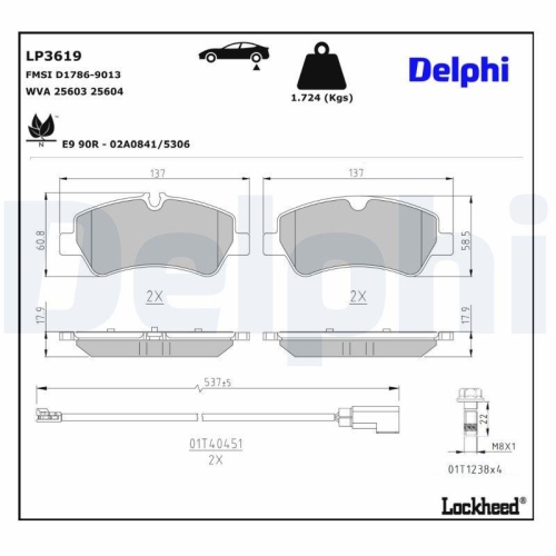 DELPHI LP3619 Bremsbelagsatz, Scheibenbremse f&uuml;r FORD, Hinterachse