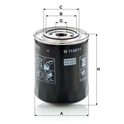 MANN-FILTER W 1140/11 &Ouml;lfilter f&uuml;r SISU STEYR CASE IH MASSEY FERGUSON DEUTZ-FAHR