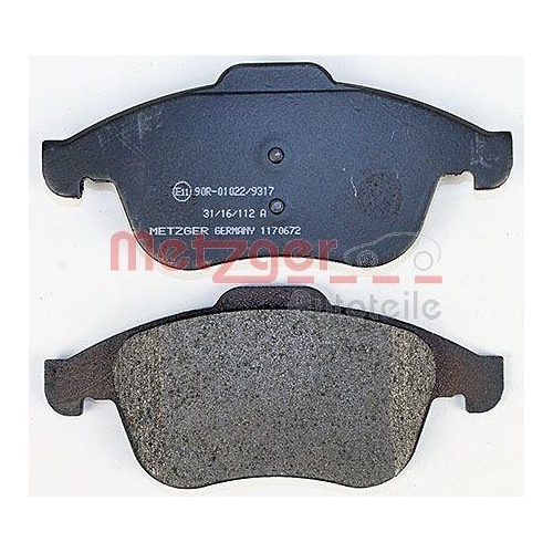 Bremsbelagsatz, Scheibenbremse METZGER 1170672 f&uuml;r RENAULT, Vorderachse