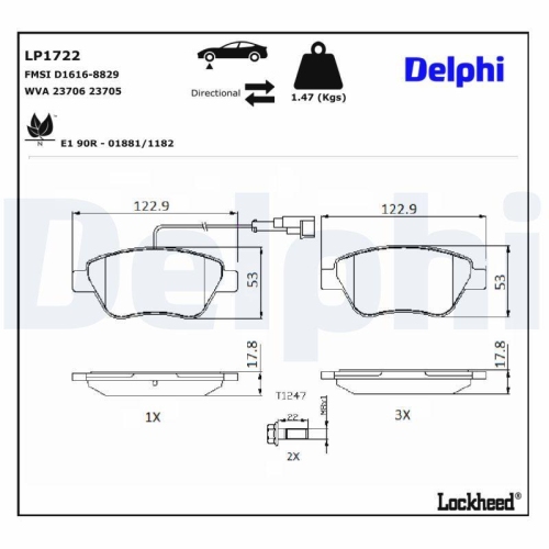 DELPHI LP1722 Bremsbelagsatz, Scheibenbremse f&uuml;r ALFA ROMEO CITRO&Euml;N FIAT LANCIA