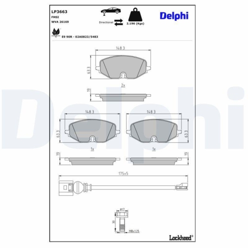 DELPHI LP3663 Bremsbelagsatz, Scheibenbremse f&uuml;r AUDI FORD SEAT SKODA VW
