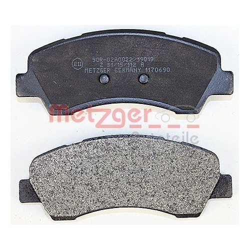 Bremsbelagsatz, Scheibenbremse METZGER 1170690 f&uuml;r CITRO&Euml;N PEUGEOT, Vorderachse