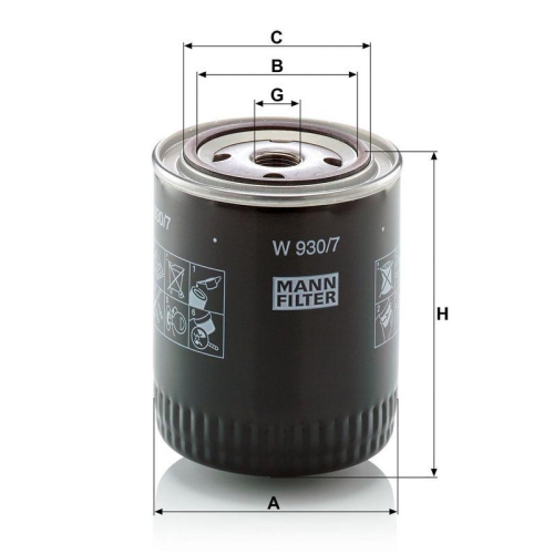&Ouml;lfilter MANN-FILTER W 930/7 f&uuml;r FORD PEUGEOT CASE IH GENERAL MOTORS MANITOU