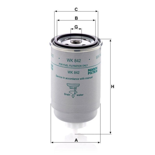 Kraftstofffilter MANN-FILTER WK 842 f&uuml;r CITRO&Euml;N FIAT FORD HANOMAG HENSCHEL IVECO