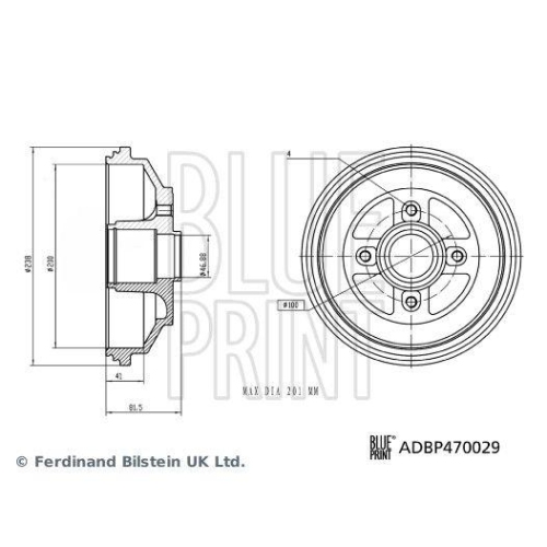 Bremstrommel BLUE PRINT ADBP470029 f&uuml;r SUZUKI, Hinterachse