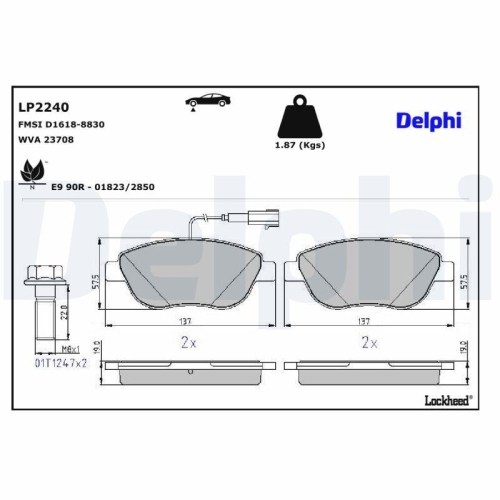 DELPHI LP2240 Bremsbelagsatz, Scheibenbremse f&uuml;r FIAT OPEL VAUXHALL ABARTH