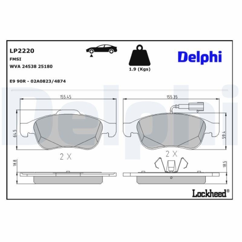 DELPHI LP2220 Bremsbelagsatz, Scheibenbremse f&uuml;r ALFA ROMEO, Vorderachse