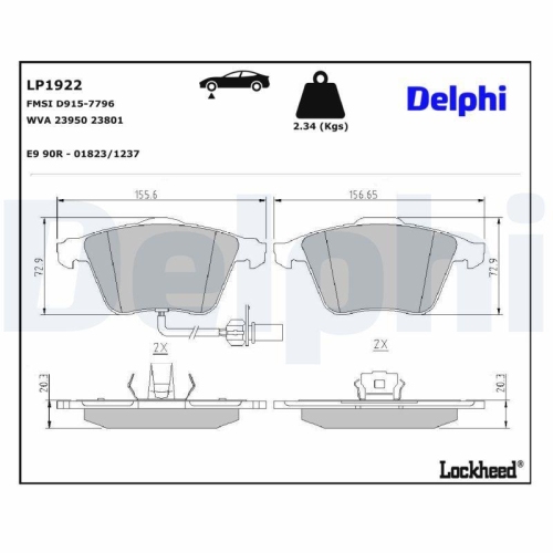 DELPHI LP1922 Bremsbelagsatz, Scheibenbremse f&uuml;r AUDI SEAT VW AUDI (FAW)
