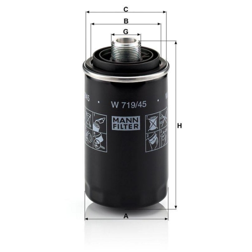 &Ouml;lfilter MANN-FILTER W 719/45 f&uuml;r VAG GEELY GREAT WALL