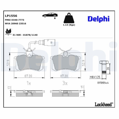 DELPHI LP1556 Bremsbelagsatz, Scheibenbremse f&uuml;r AUDI FORD SEAT VW, Hinterachse