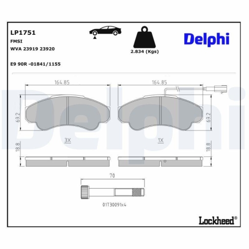 DELPHI LP1751 Bremsbelagsatz, Scheibenbremse f&uuml;r CITRO&Euml;N FIAT PEUGEOT