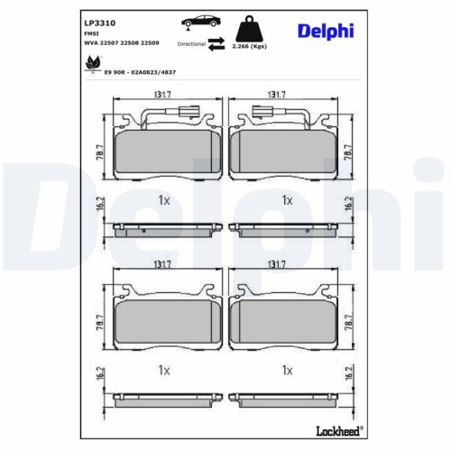 DELPHI LP3310 Bremsbelagsatz, Scheibenbremse f&uuml;r ALFA ROMEO, Vorderachse