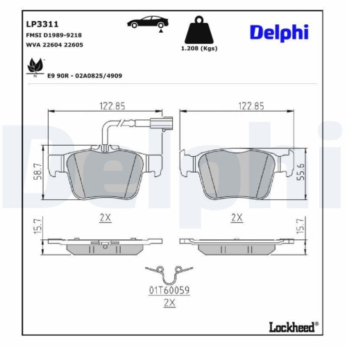DELPHI LP3311 Bremsbelagsatz, Scheibenbremse f&uuml;r ALFA ROMEO MASERATI