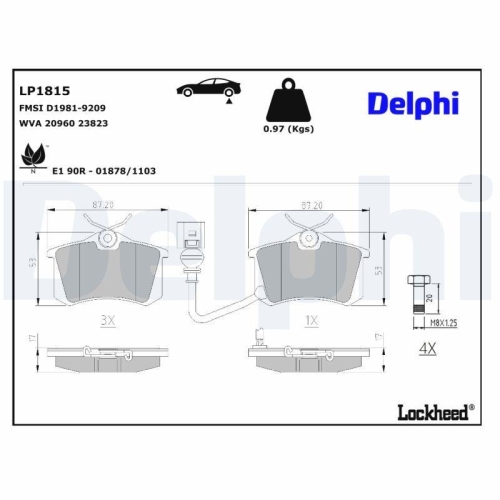 DELPHI LP1815 Bremsbelagsatz, Scheibenbremse für AUDI SEAT SKODA VW, Hinterachse