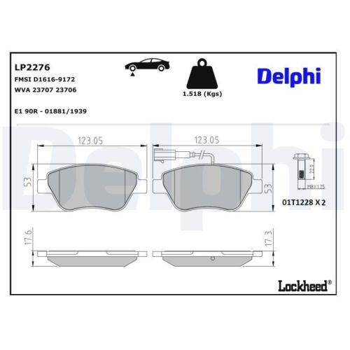 DELPHI LP2276 Bremsbelagsatz, Scheibenbremse f&uuml;r CITRO&Euml;N FIAT PEUGEOT ABARTH