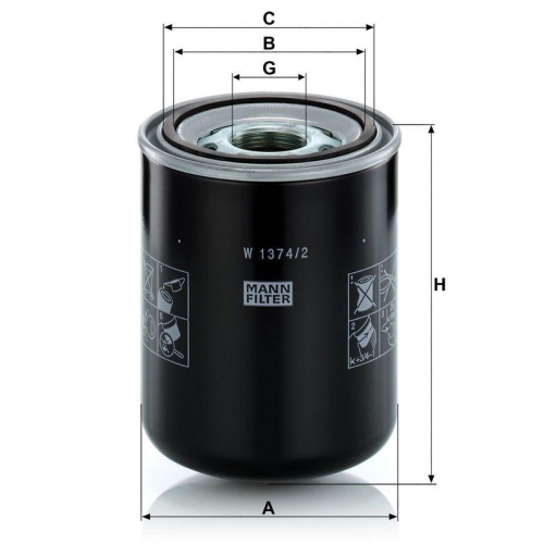 Filter, Arbeitshydraulik MANN-FILTER W 1374/2 f&uuml;r VOLVO BOMAG CASE IH LIEBHERR