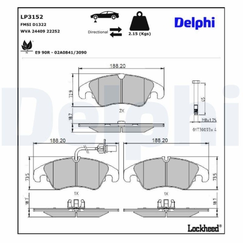 DELPHI LP3152 Bremsbelagsatz, Scheibenbremse f&uuml;r AUDI AUDI (FAW) VW (SVW)
