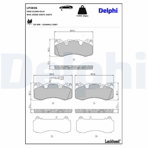 DELPHI LP3836 Bremsbelagsatz, Scheibenbremse f&uuml;r MASERATI, Vorderachse