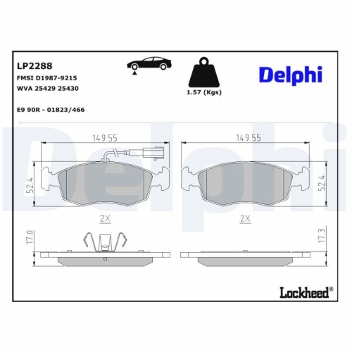 DELPHI LP2288 Bremsbelagsatz, Scheibenbremse f&uuml;r FIAT, Vorderachse