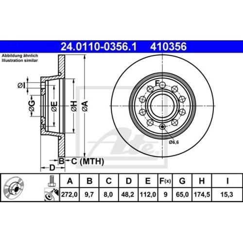 Bremsscheibe ATE 24.0110-0356.1 für FORD SEAT SKODA VAG, Hinterachse