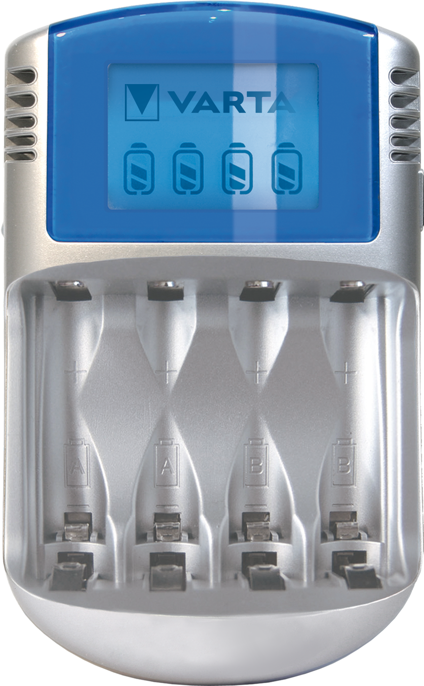 VARTA LCD Charger 12V Akku Ladegerät geeignet für AA, AAA mit 4x AA Batterien