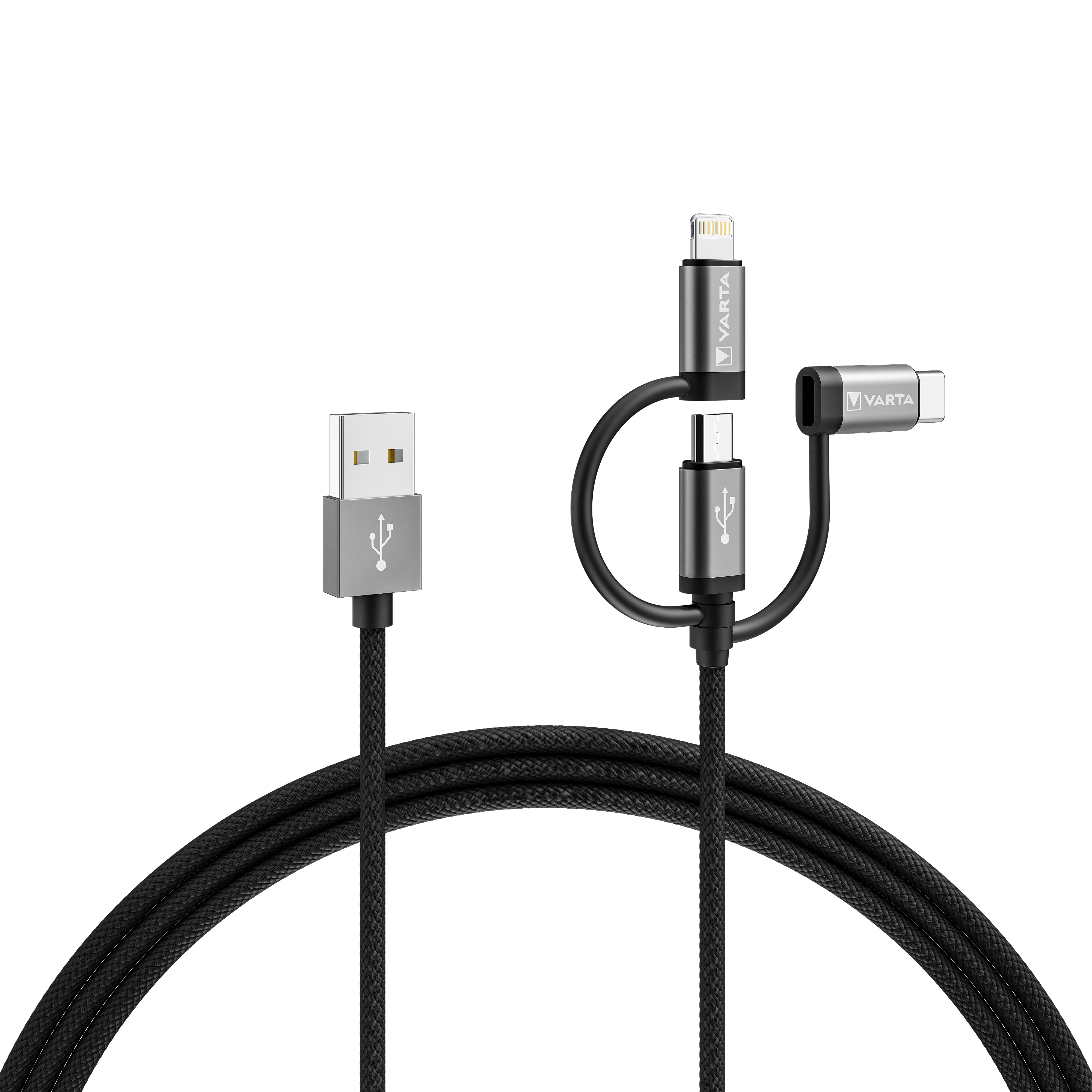 VARTA Speed Charge & Sync Kabel: 3in1 USB A Lightning/Micro/Type C Box Ladekabel