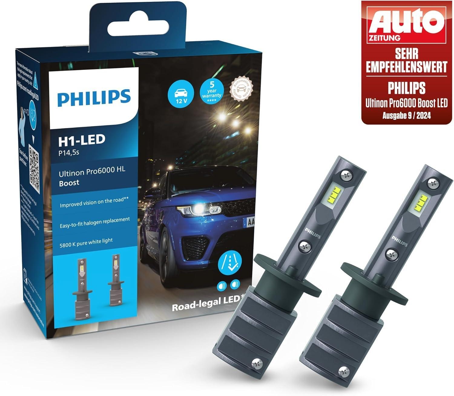 Philips Ultinon Pro6000 Boost H1-LED Scheinwerferlampe mit Straßenzulassung*, 5.800K, grau